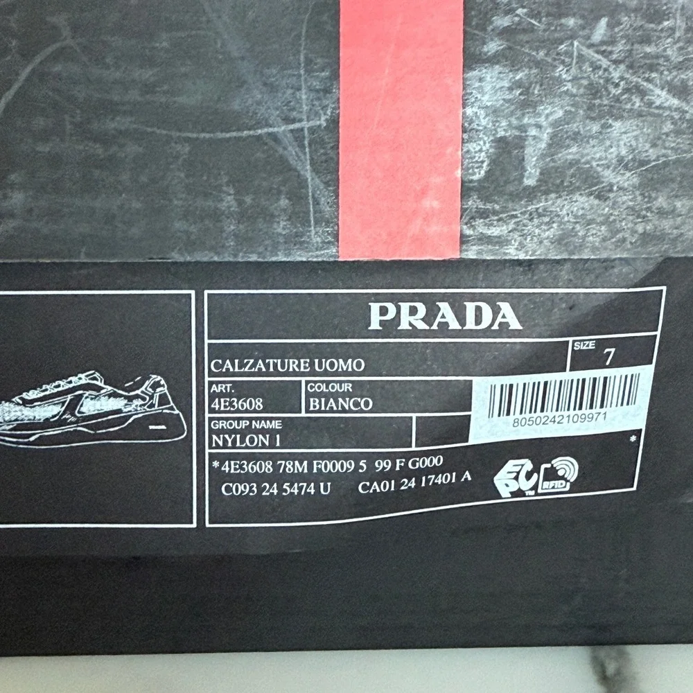 Prada America's Cup White Technical Nylon 1 Sneakers 4E3608‎ Mens UK 7